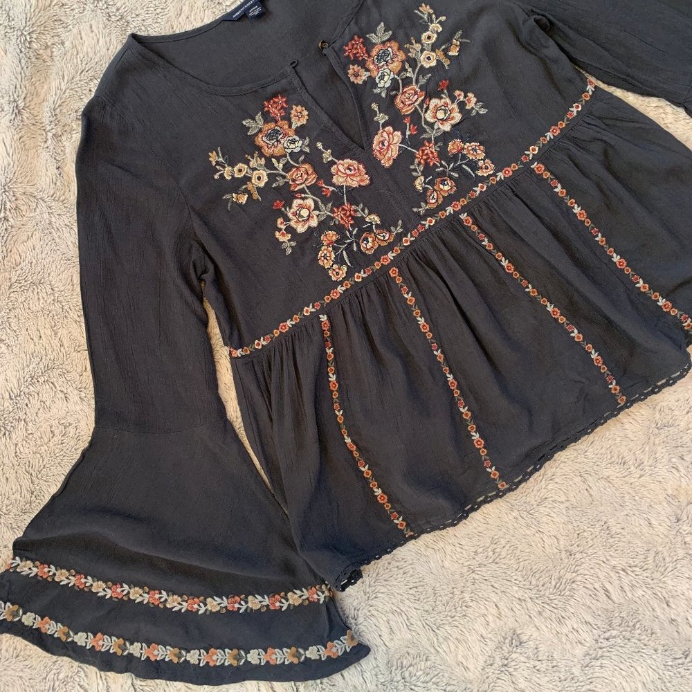American Eagle Embroidered Bell Blouse